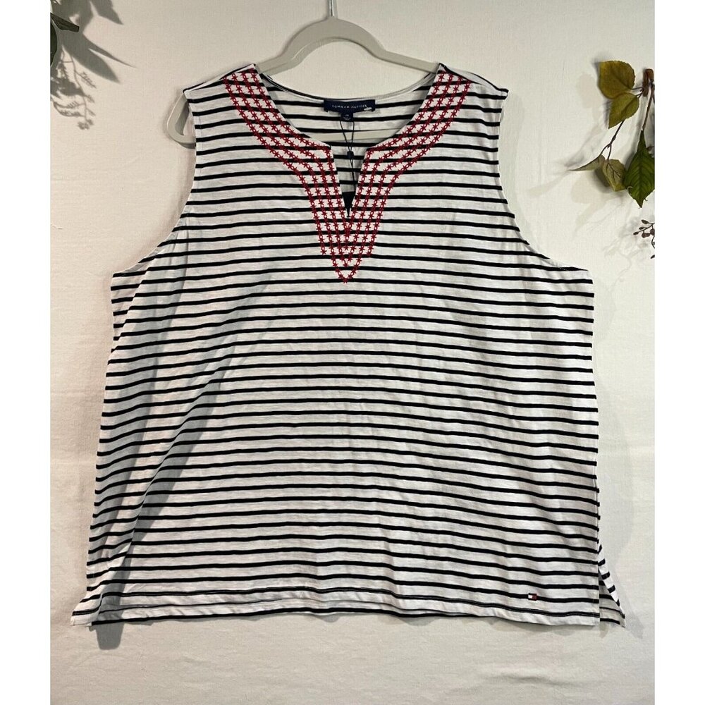 Tommy Hilfiger Women's Sorrento Sleeveless  2X Blue White Red $44.50 NEW